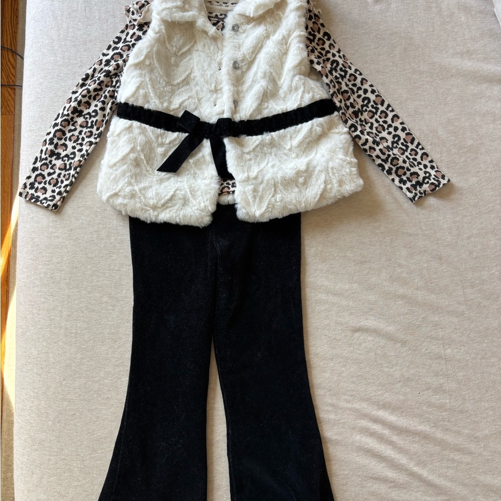 NW Toddler Girls 4T Rachel Zoe Leopard Print Faux Fur & Velvet Set